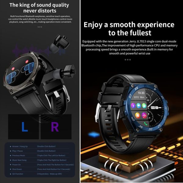 LC18 1.53 inch IP67 BT5.0 Sport Smart Watch with Earbuds, Support Bluetooth Call / Sleep / Blood Oxygen / Heart Rate / Blood Pressure Health Monitor (Black) - Image 8