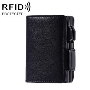 FY2403 RFID Anti-magnetic Crazy Horse Texture PU Dual Box Card Bag (Black)