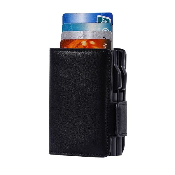 FY2403 RFID Anti-magnetic Crazy Horse Texture PU Dual Box Card Bag (Black) - Image 4