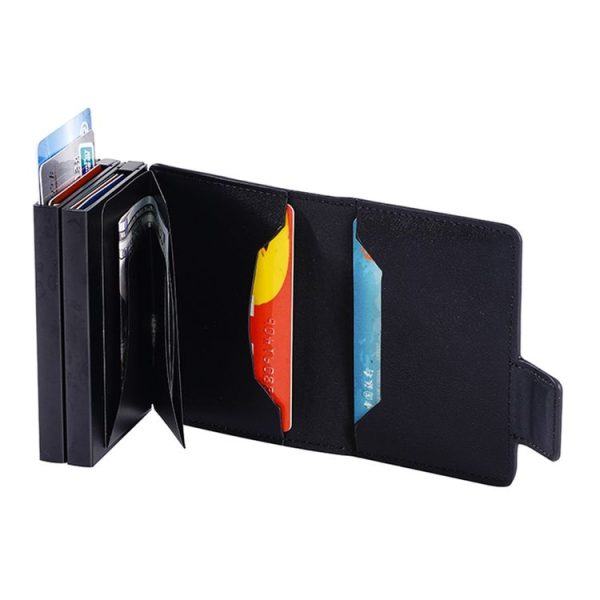 FY2403 RFID Anti-magnetic Crazy Horse Texture PU Dual Box Card Bag (Black) - Image 5