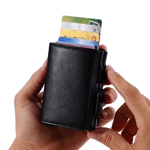 FY2403 RFID Anti-magnetic Crazy Horse Texture PU Dual Box Card Bag (Black) - Image 6