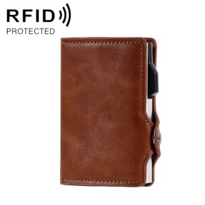 FY2404 RFID Anti-magnetic Double Ear Buckle PU Card Bag (Brown)
