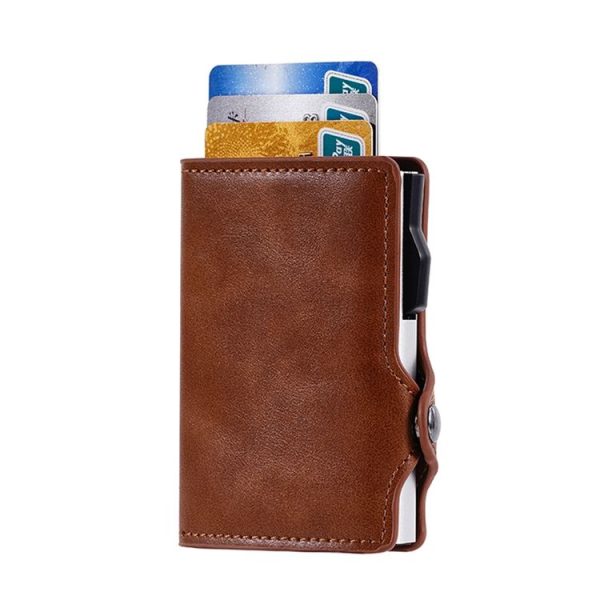 FY2404 RFID Anti-magnetic Double Ear Buckle PU Card Bag (Brown) - Image 4