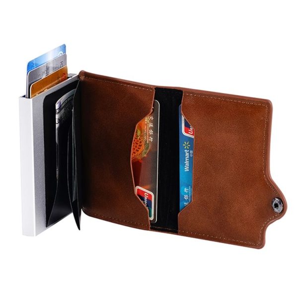 FY2404 RFID Anti-magnetic Double Ear Buckle PU Card Bag (Brown) - Image 6