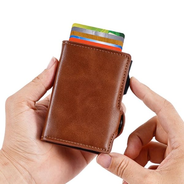 FY2404 RFID Anti-magnetic Double Ear Buckle PU Card Bag (Brown) - Image 7