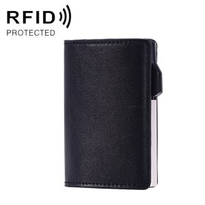 FY2406 RFID Anti-magnetic Crazy Horse Texture PU Card Bag (Black)