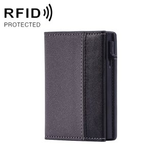 FY2409 RFID Anti-magnetic Cross Texture PU Triple Fold Card Bag (Grey)