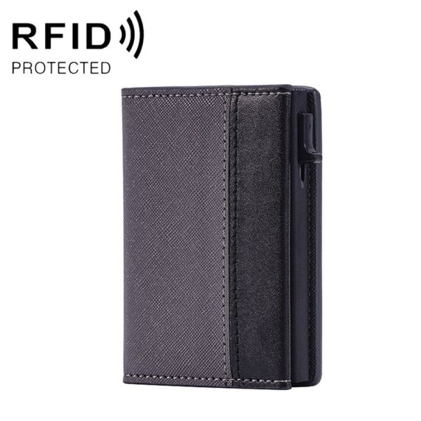 FY2409 RFID Anti-magnetic Cross Texture PU Triple Fold Card Bag (Grey)
