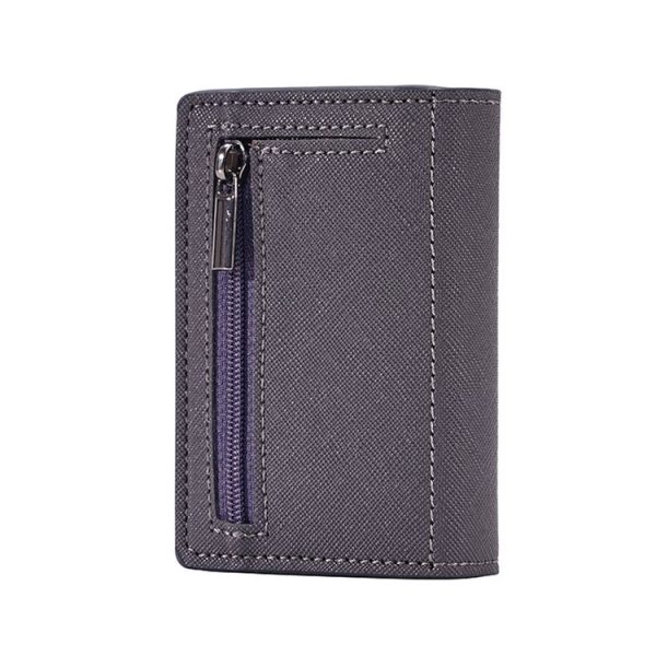 FY2409 RFID Anti-magnetic Cross Texture PU Triple Fold Card Bag (Grey) - Image 2