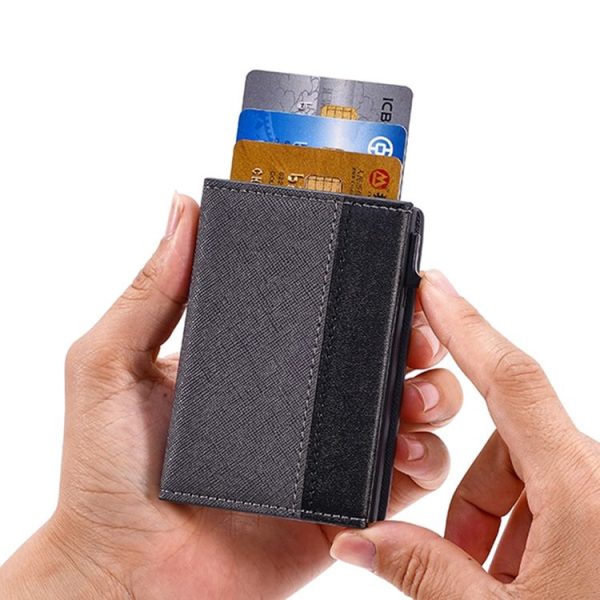 FY2409 RFID Anti-magnetic Cross Texture PU Triple Fold Card Bag (Grey) - Image 4