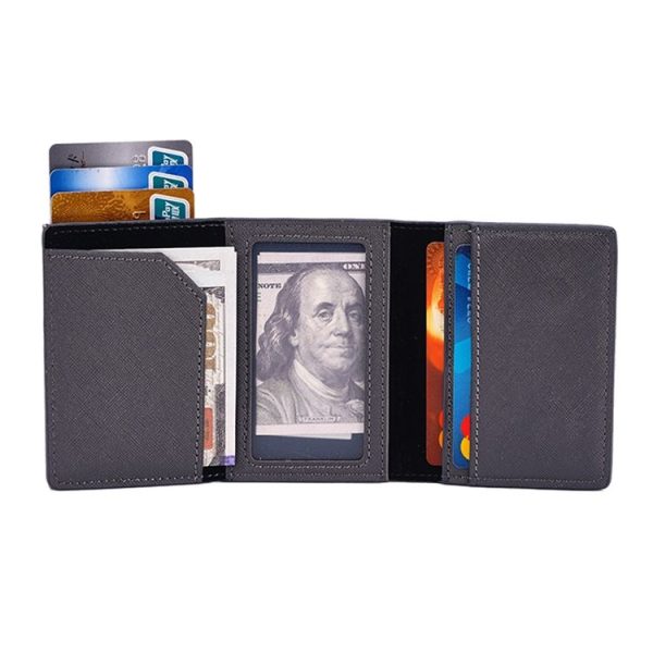 FY2409 RFID Anti-magnetic Cross Texture PU Triple Fold Card Bag (Grey) - Image 5