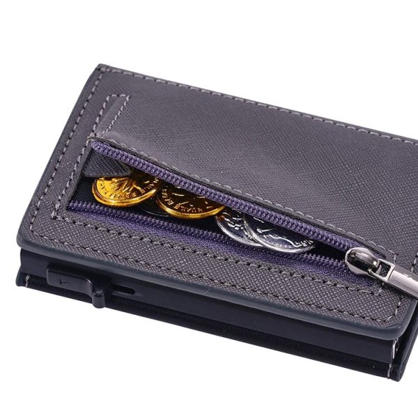 FY2409 RFID Anti-magnetic Cross Texture PU Triple Fold Card Bag (Grey) - Image 6