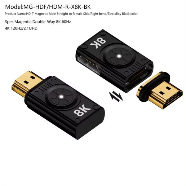 8K 60Hz HDTV to HDTV Side Bend Magnetic Converter (Black Right Bend) - Image 2