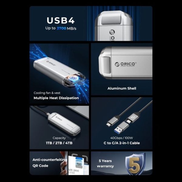 ORICO R40-2T 2TB 40Gbps Racing Car-Inspired Portable SSD Enclosure (Silver) - Image 4