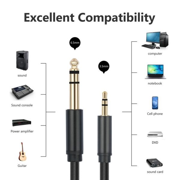 3662-3662BK 3.5mm Male to 6.35mm Male Stereo Amplifier Audio Cable, Length: 2m (Black) - Image 5