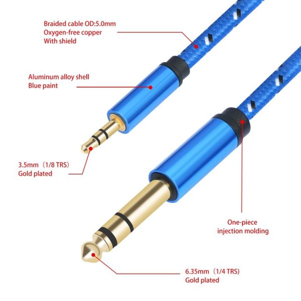 3662-3662BK 3.5mm Male to 6.35mm Male Stereo Amplifier Audio Cable, Length: 3m (Blue) - Image 4