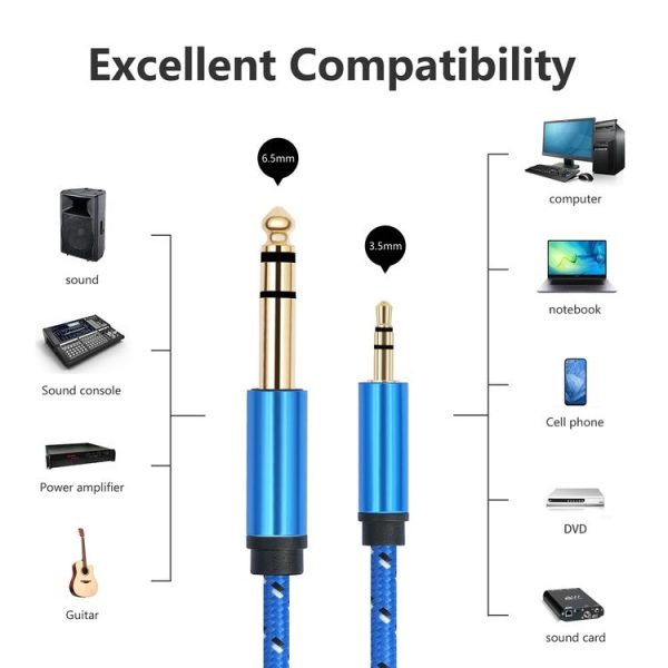 3662-3662BK 3.5mm Male to 6.35mm Male Stereo Amplifier Audio Cable, Length: 3m (Blue) - Image 5