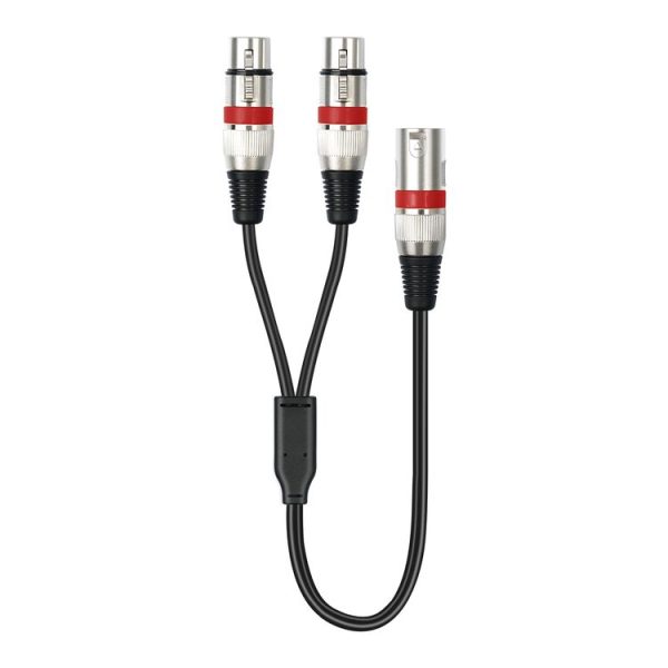 2055YMFF-05 XLR 3pin Male to Dual Female Audio Cable, Length: 50cm (Black+Red) - Image 2