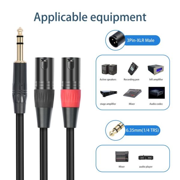 TC145YXK108RE-10 6.35mm 1 / 4 TRS Male to Dual XLR Male Audio Cable, Length: 1m (Black) - Image 6
