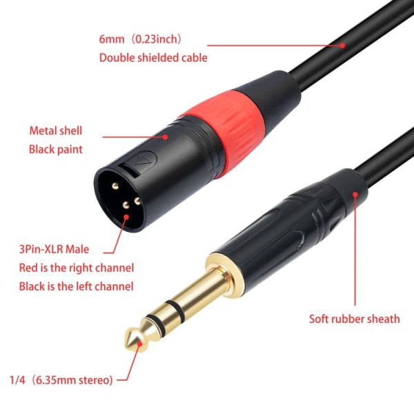 TC145YXK108RE-10 6.35mm 1 / 4 TRS Male to Dual XLR Male Audio Cable, Length: 2m (Black) - Image 4