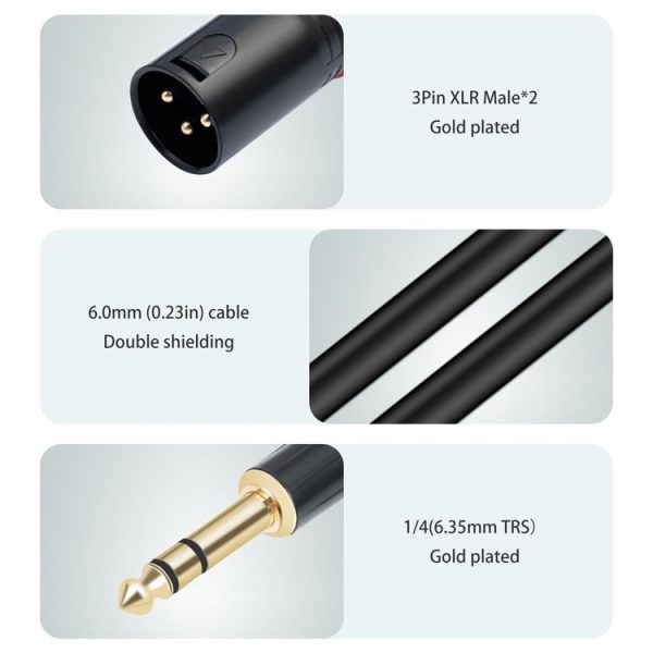 TC145YXK108RE-10 6.35mm 1 / 4 TRS Male to Dual XLR Male Audio Cable, Length: 2m (Black) - Image 5