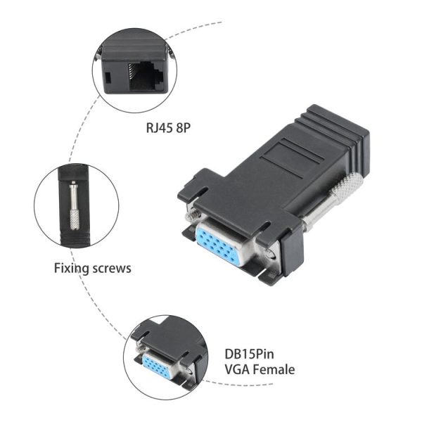DB15 VGA Female to RJ45 8P Female Adapter (Black) - Image 6