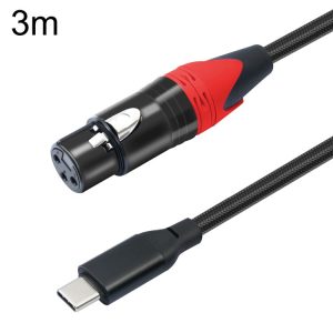 TY03RE Type-C Male to XLR Female Audio Cable for Dynamic Microphone, Length: 3m (Black)