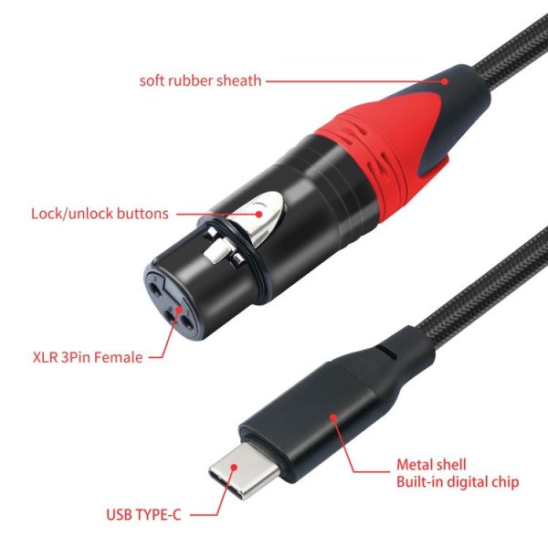 TY03RE Type-C Male to XLR Female Audio Cable for Dynamic Microphone, Length: 3m (Black) - Image 3