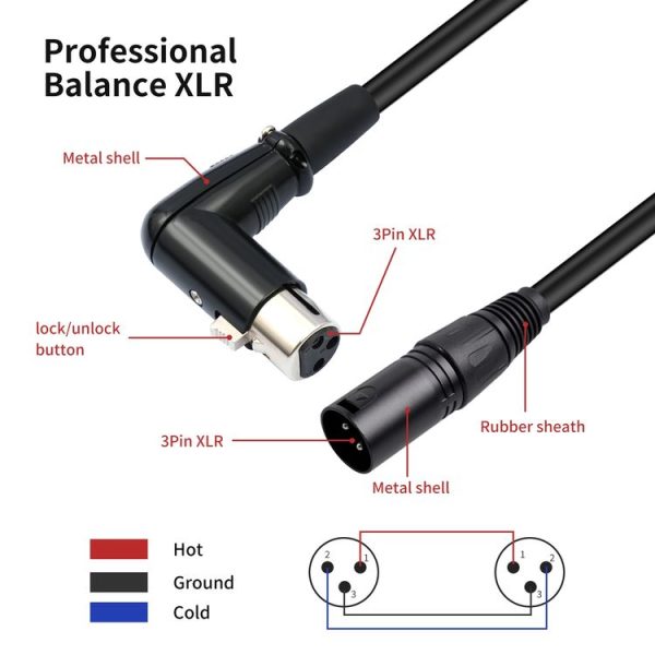 XK041L XLR 3pin Straight Male to Elbow Female Audio Cable, Length: 2m (Black) - Image 4