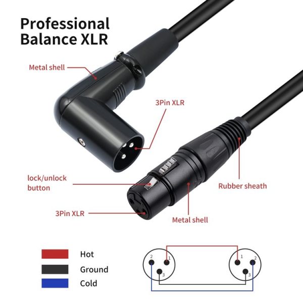 XK042L XLR 3pin Straight Female to Elbow Male Audio Cable, Length: 2m (Black) - Image 4