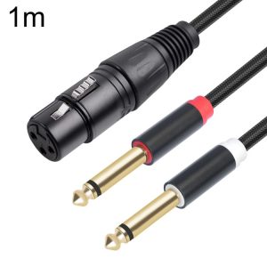 2020Y63 XLR Female to Dual 6.35mm 1 / 4 TRS Male Y-type Audio Cable, Length: 1m (Black)