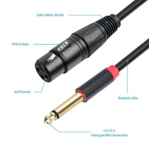 2020Y63 XLR Female to Dual 6.35mm 1 / 4 TRS Male Y-type Audio Cable, Length: 1m (Black) - Image 5