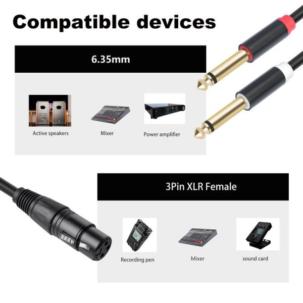 2020Y63 XLR Female to Dual 6.35mm 1 / 4 TRS Male Y-type Audio Cable, Length: 2m (Black) - Image 6