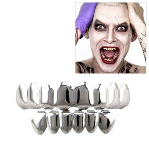 Hip Hop Accessories Gold Tooth Set Real Gold Plating Smooth Upper Eight Lower Six Denture Set (Silver)