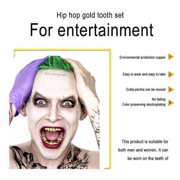Hip Hop Accessories Gold Tooth Set Real Gold Plating Smooth Upper Eight Lower Six Denture Set (Silver) - Image 6