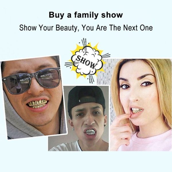 Hip Hop Accessories Gold Tooth Set Real Gold Plating Smooth Upper Eight Lower Six Denture Set (Silver) - Image 7