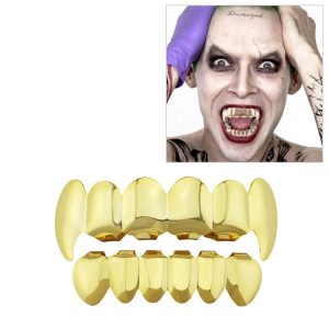 Real Gold Electroplating Halloween Decoration Denture And Tusk Suit COS Props (Gold)
