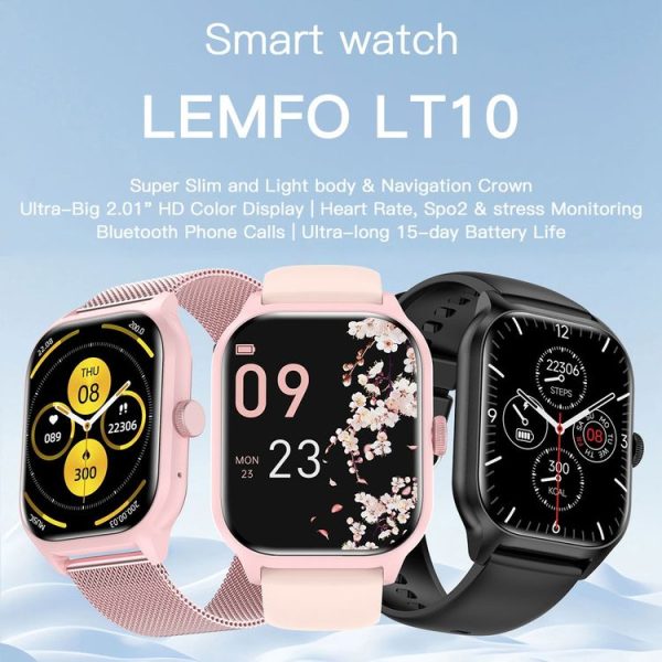 LEMFO LT10 2.01 inch TFT Screen Smart Watch Supports Bluetooth Call / Health Monitoring, Steel Strap (Black) - Image 2