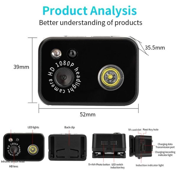 D7 1080P Head-mounted Lighting Camera LED Motion Sensor Video Recording Lighting Camera - Image 8