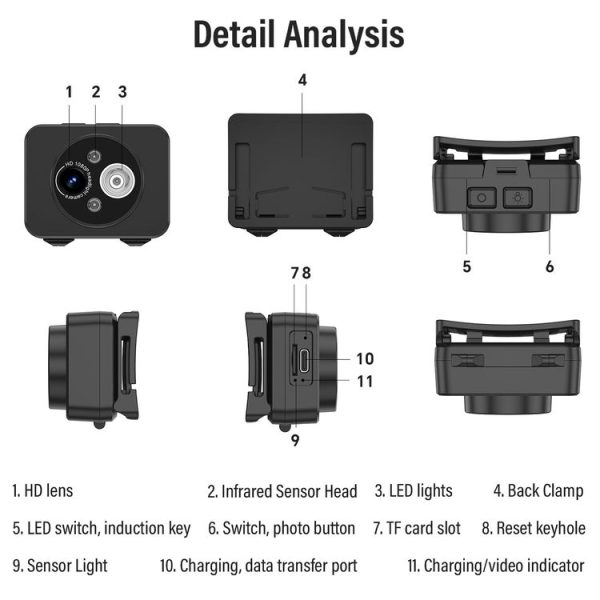 D8 1080P Head-mounted LED Motion Sensor Video Recording Lighting Camera - Image 9