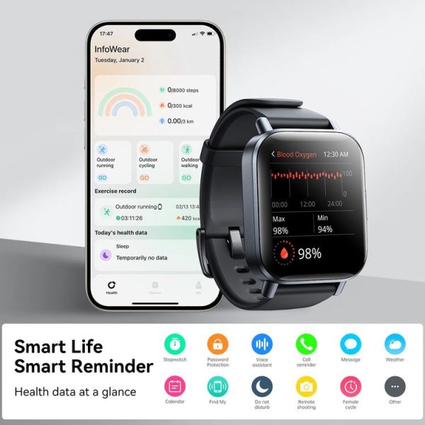 JOYROOM Fit-life Series JR-FT3S 1.96 inch Bluetooth Call Smart Watch Supports Sleep Monitoring (Space Grey) - Image 10