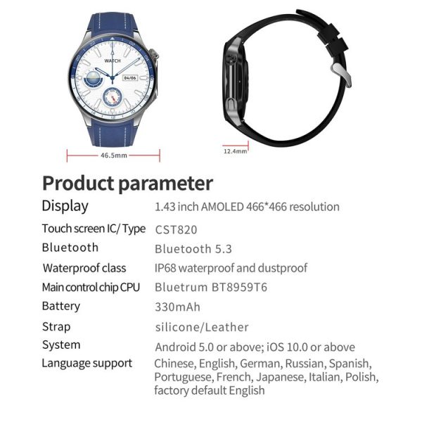 HD Watch X 1.43 inch IP68 BT5.3 Sport Smart Watch, Support Bluetooth Call / Sleep / Blood Oxygen / Heart Rate / Blood Pressure Health Monitor (Black Steel + Black Silicone Strap) - Image 13