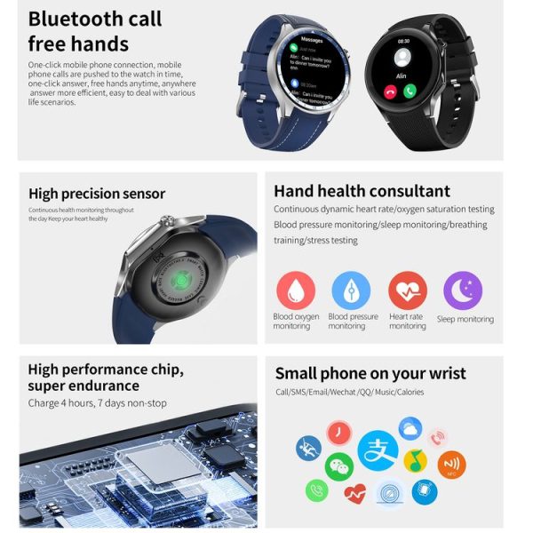 HD Watch X 1.43 inch IP68 BT5.3 Sport Smart Watch, Support Bluetooth Call / Sleep / Blood Oxygen / Heart Rate / Blood Pressure Health Monitor (Black Steel + Black Silicone Strap) - Image 8