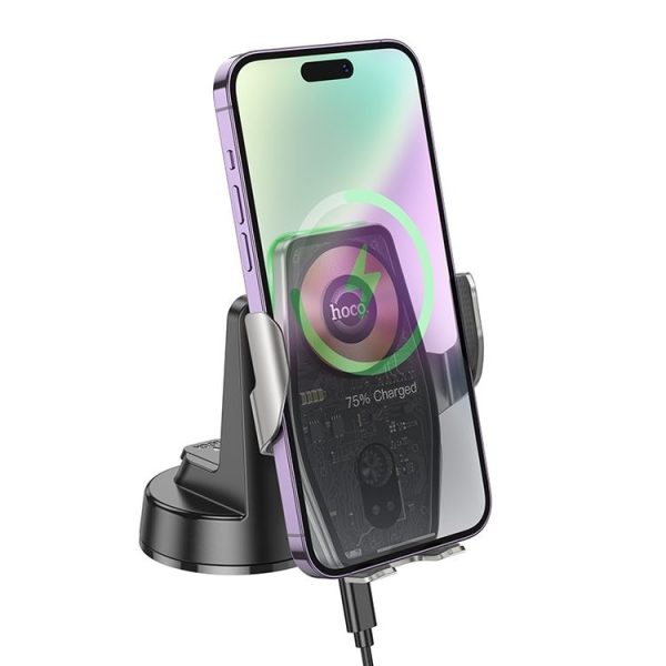 Hoco HW27 Traveler Infrared RGB Wireless Fast Charging Car Center Console Holder (Black) - Image 2