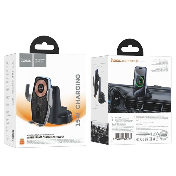 Hoco HW27 Traveler Infrared RGB Wireless Fast Charging Car Center Console Holder (Black) - Image 7