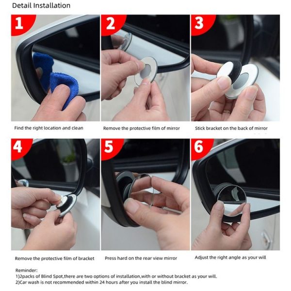3R 3R-050 Car Rear View Mirror Auxiliary Mirror Car Adjustable Round Blind Spot Mirror - Image 5