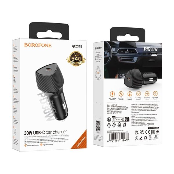 BOROFONE BZ31B Solid Single-port PD30W Type-C Car Charger (Black) - Image 7