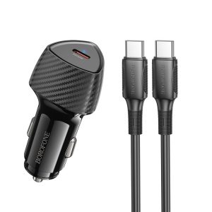 BOROFONE BZ31B Solid Single PD30W Car Charger Set with Type-C to Type-C Cable (Black)