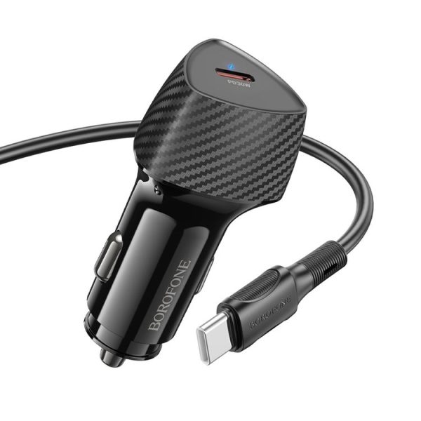 BOROFONE BZ31B Solid Single PD30W Car Charger Set with Type-C to Type-C Cable (Black) - Image 2