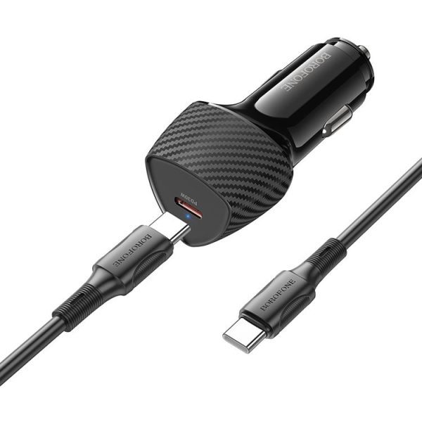 BOROFONE BZ31B Solid Single PD30W Car Charger Set with Type-C to Type-C Cable (Black) - Image 3